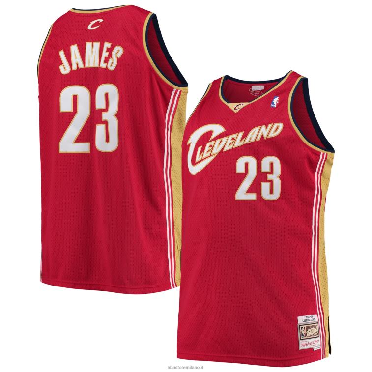 NBA 00F2L6564 cleveland cavaliers lebron james mitchell & ness wine big & tall hardwood classici maglia swingman