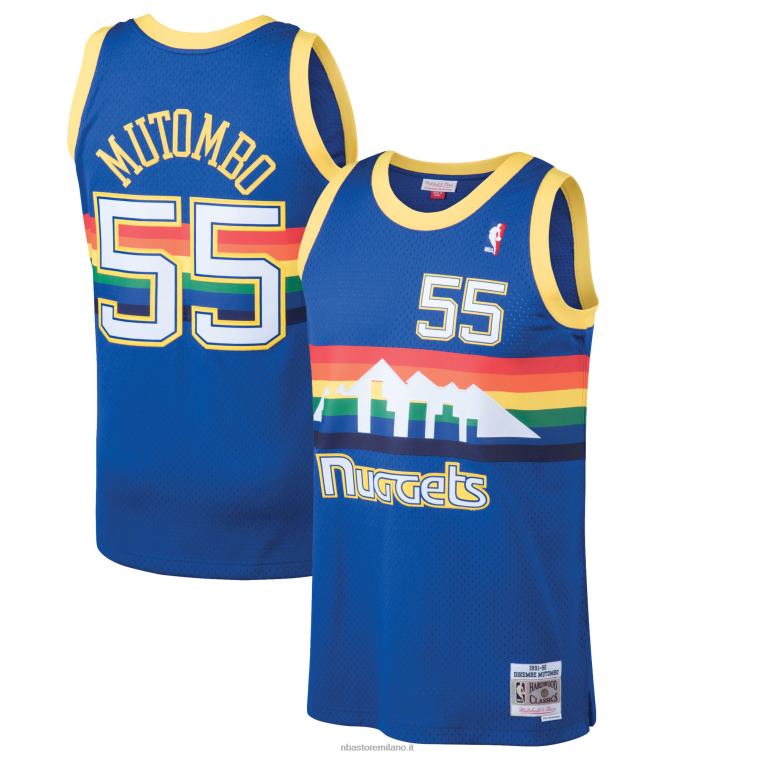 NBA 00F2L144 denver nuggets dikembe mutombo mitchell & ness blue hardwood classici maglia swingman