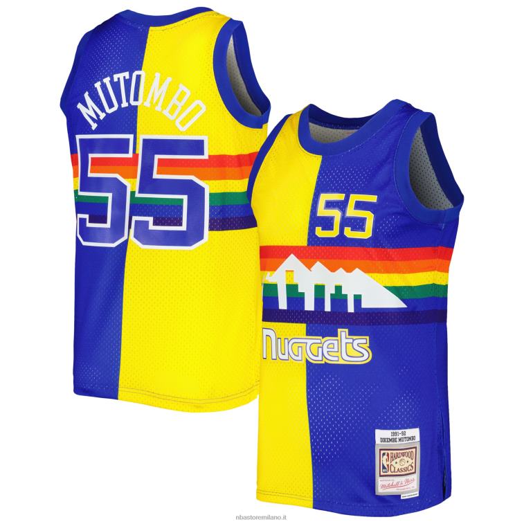 NBA 00F2L235 denver nuggets dikembe mutombo mitchell & ness royal/gold hardwood classics split maglia swingman