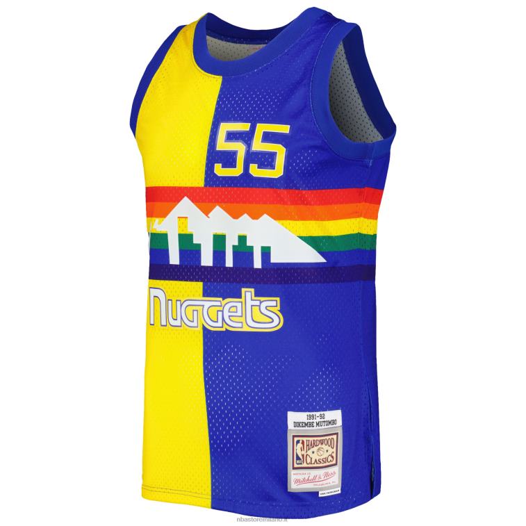 NBA 00F2L235 denver nuggets dikembe mutombo mitchell & ness royal/gold hardwood classics split maglia swingman