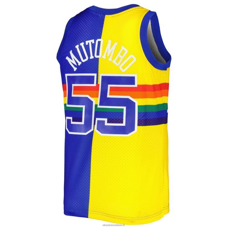 NBA 00F2L235 denver nuggets dikembe mutombo mitchell & ness royal/gold hardwood classics split maglia swingman