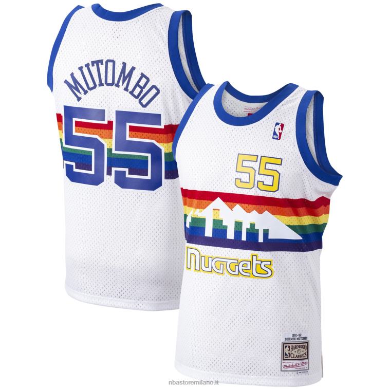 NBA 00F2L3618 denver nuggets dikembe mutombo mitchell & ness white hardwood classics maglia da giocatore swingman