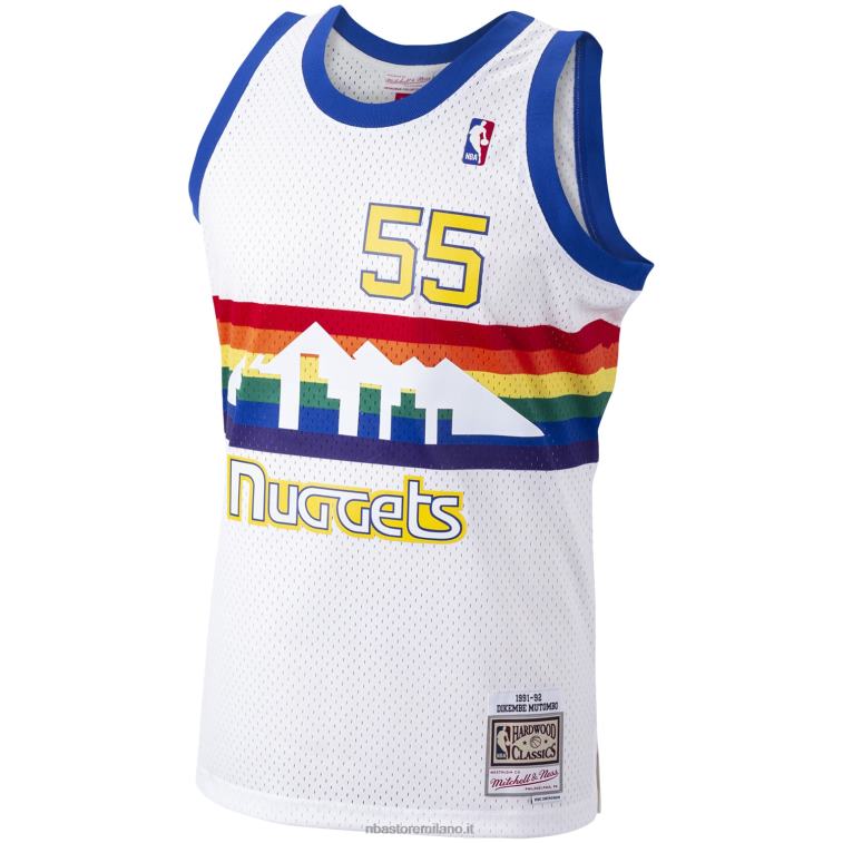 NBA 00F2L3618 denver nuggets dikembe mutombo mitchell & ness white hardwood classics maglia da giocatore swingman