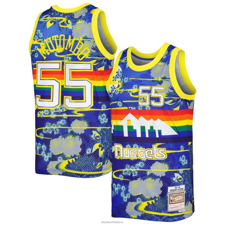 NBA 00F2L7596 denver nuggets dikembe mutombo mitchell & ness blue hardwood classics maglia swingman capodanno lunare
