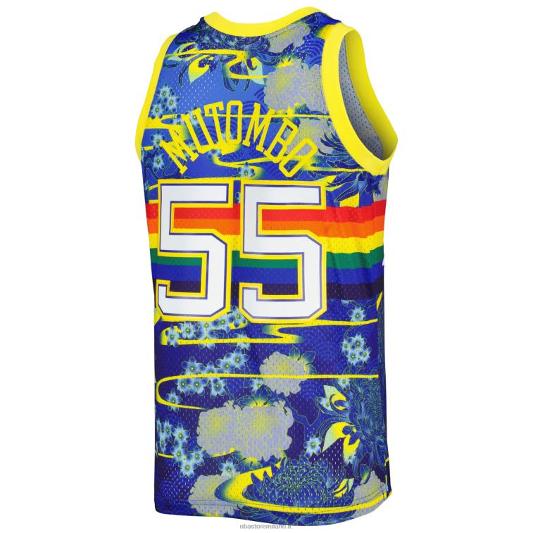 NBA 00F2L7596 denver nuggets dikembe mutombo mitchell & ness blue hardwood classics maglia swingman capodanno lunare
