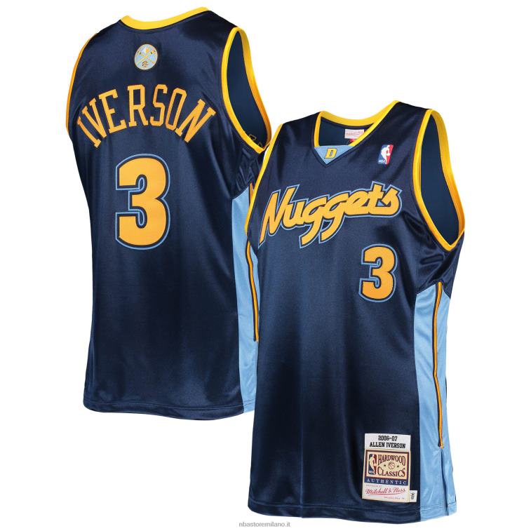 NBA 00F2L8604 denver nuggets allen iverson mitchell & ness navy hardwood classics maglia autentica 2006