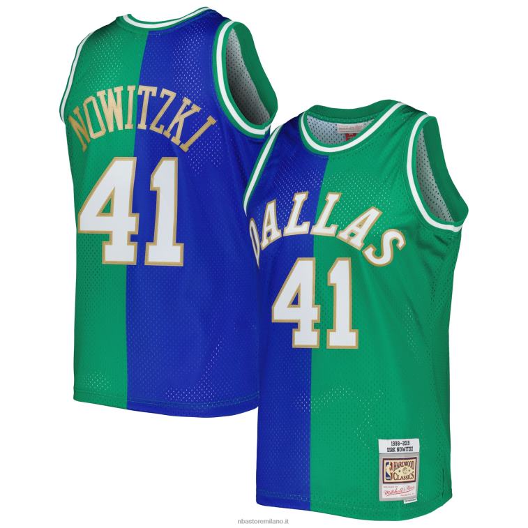 NBA 00F2L1198 maglia swingman dallas mavericks dirk nowitzki mitchell & ness blue/green hardwood classics split