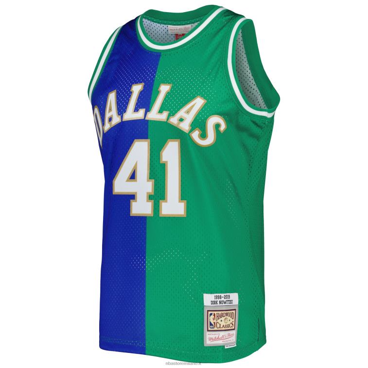 NBA 00F2L1198 maglia swingman dallas mavericks dirk nowitzki mitchell & ness blue/green hardwood classics split