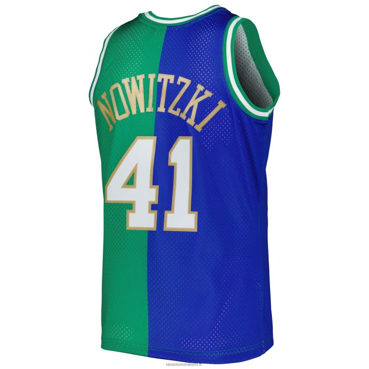 NBA 00F2L1198 maglia swingman dallas mavericks dirk nowitzki mitchell & ness blue/green hardwood classics split