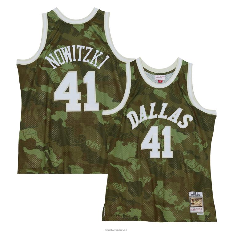 NBA 00F2L5935 dallas mavericks dirk nowitzki mitchell & ness camo hardwood classics maglia swingman verde fantasma