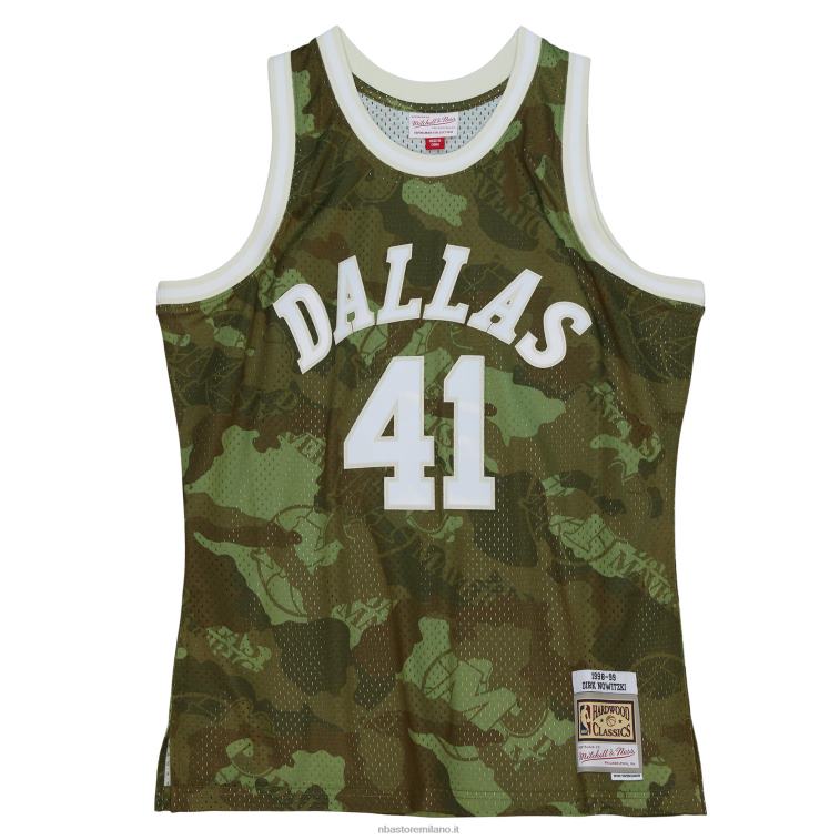 NBA 00F2L5935 dallas mavericks dirk nowitzki mitchell & ness camo hardwood classics maglia swingman verde fantasma