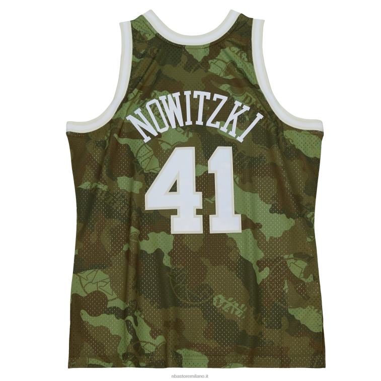 NBA 00F2L5935 dallas mavericks dirk nowitzki mitchell & ness camo hardwood classics maglia swingman verde fantasma
