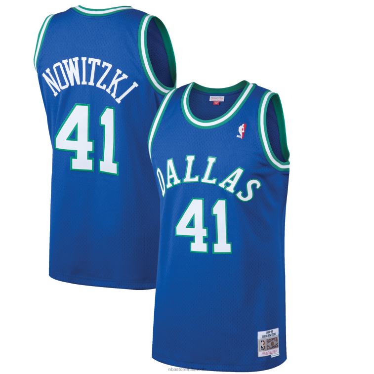 NBA 00F2L657 dallas mavericks dirk nowitzki mitchell & ness blue hardwood classici maglia swingman