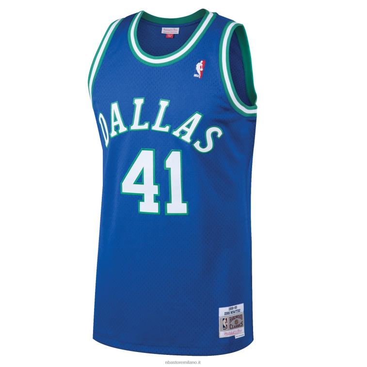 NBA 00F2L657 dallas mavericks dirk nowitzki mitchell & ness blue hardwood classici maglia swingman