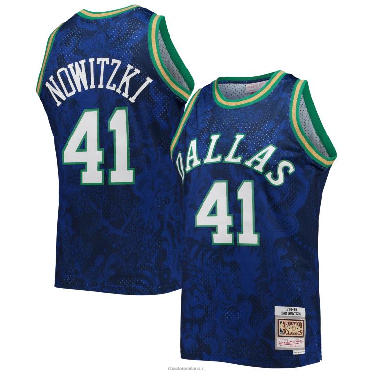NBA 00F2L7951 dallas mavericks dirk nowitzki mitchell & ness blue hardwood classics maglia swingman capodanno lunare