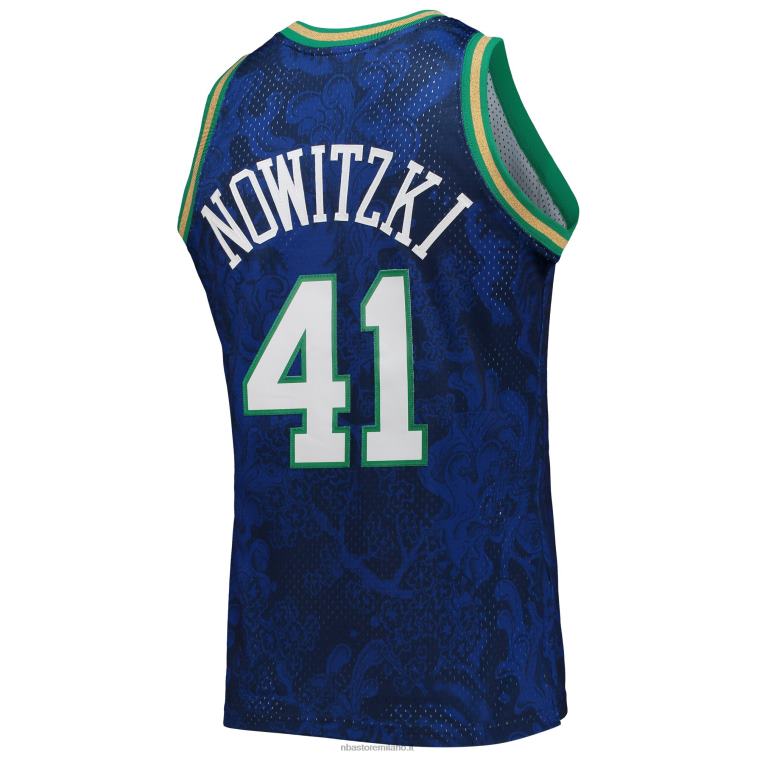 NBA 00F2L7951 dallas mavericks dirk nowitzki mitchell & ness blue hardwood classics maglia swingman capodanno lunare