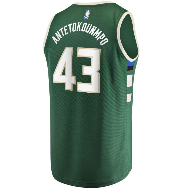 NBA 00F2L1948 milwaukee bucks thanasis antetokounmpo maglia da giocatore replica fast break verde cacciatore