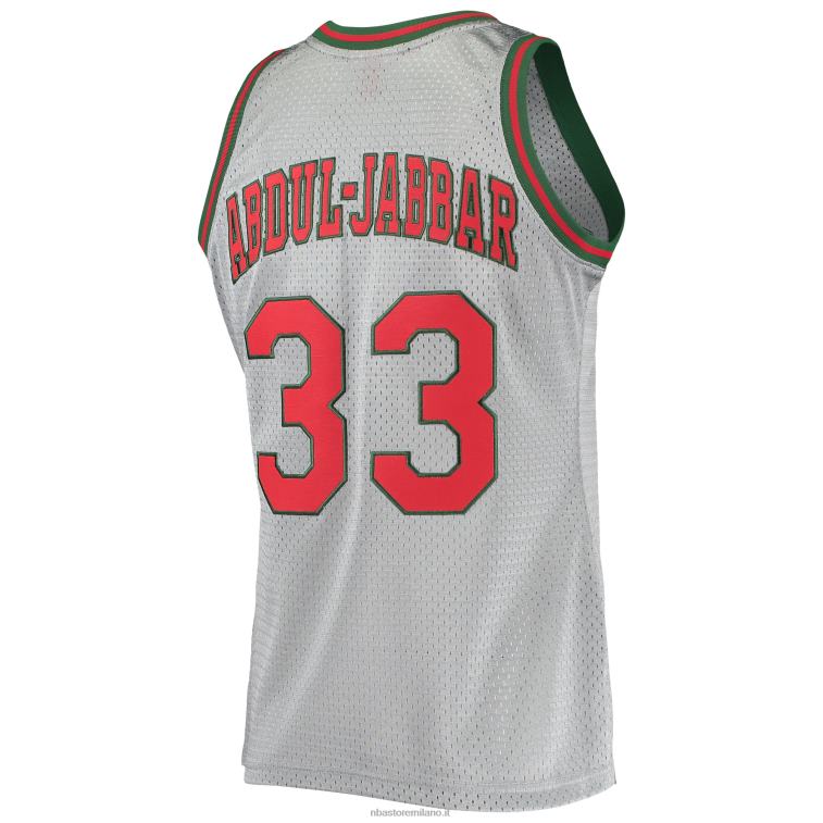 NBA 00F2L2951 milwaukee bucks kareem abdul-jabbar argento 75° anniversario 1971-72 hardwood swingman jersey