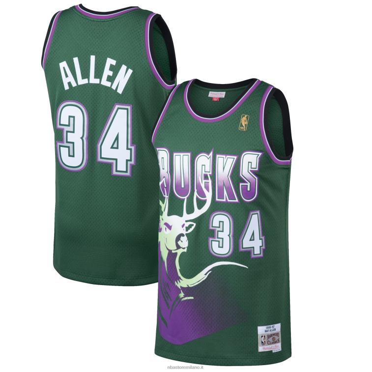 NBA 00F2L296 maglia swingman milwaukee bucks ray allen mitchell & ness kelly green hardwood classics