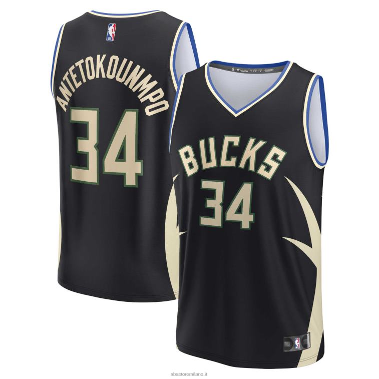 NBA 00F2L31 milwaukee bucks giannis antetokounmpo maglia nera replica giocatore fast break