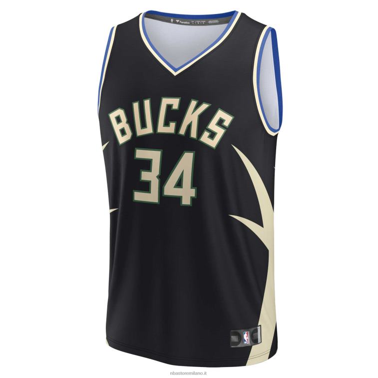 NBA 00F2L31 milwaukee bucks giannis antetokounmpo maglia nera replica giocatore fast break