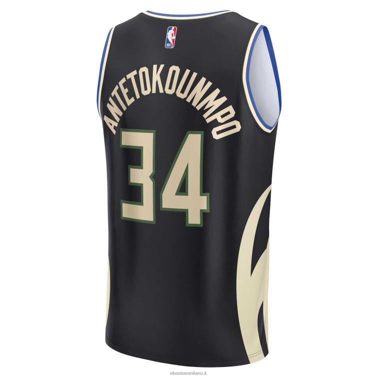 NBA 00F2L31 milwaukee bucks giannis antetokounmpo maglia nera replica giocatore fast break