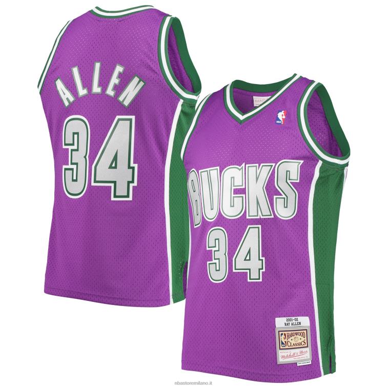 NBA 00F2L3266 maglia swingman milwaukee bucks ray allen mitchell & ness viola hardwood classici