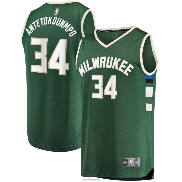 NBA 00F2L46 milwaukee bucks giannis antetokounmpo maglia giocatore replica fast break verde cacciatore