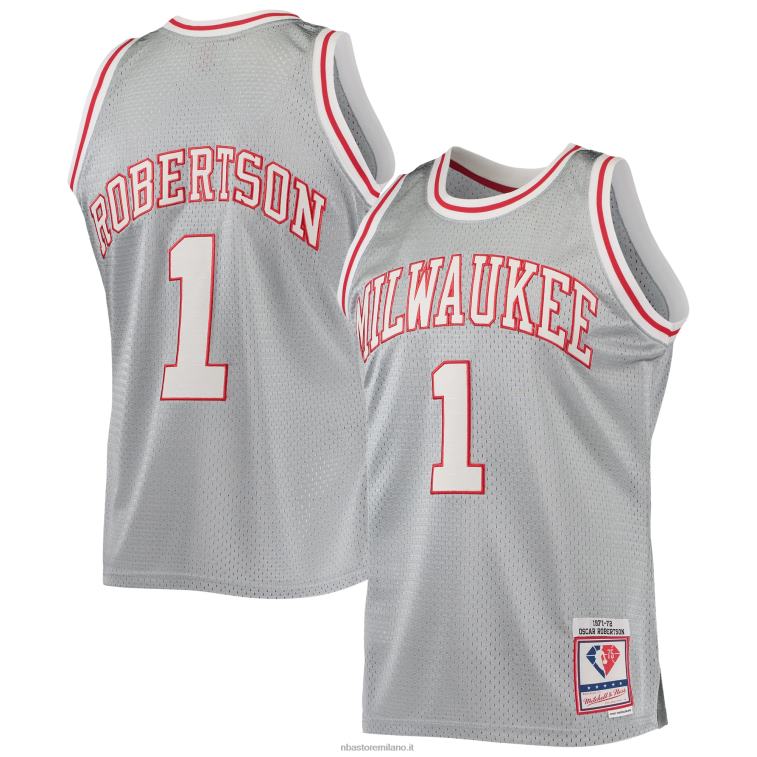 NBA 00F2L5846 milwaukee bucks oscar robertson argento 75° anniversario 1971-72 hardwood classics maglia swingman