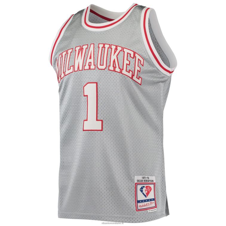 NBA 00F2L5846 milwaukee bucks oscar robertson argento 75° anniversario 1971-72 hardwood classics maglia swingman