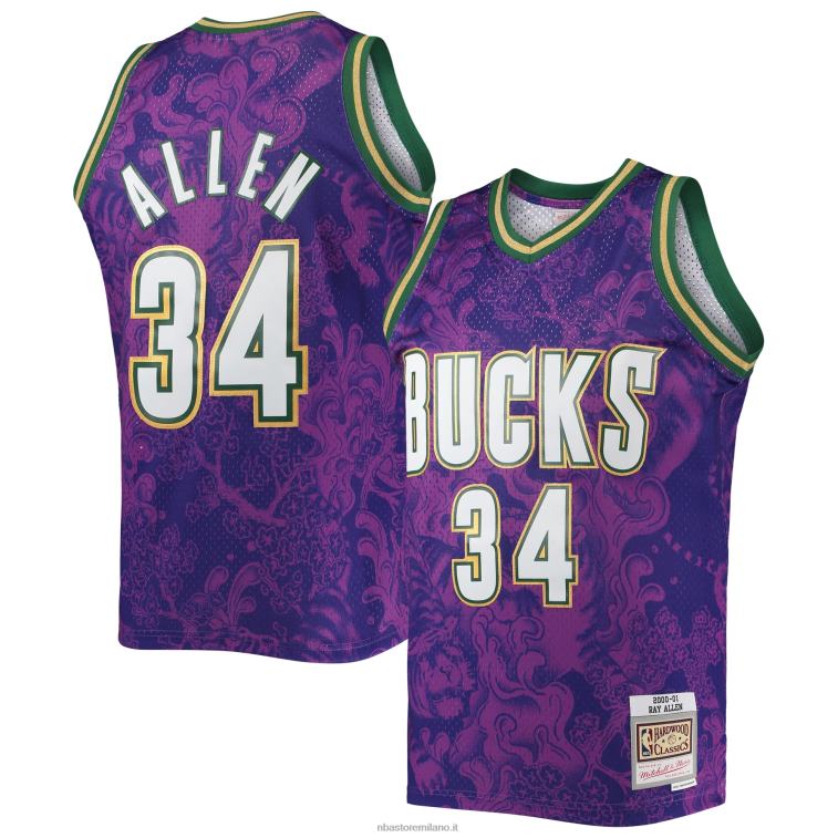 NBA 00F2L6515 milwaukee bucks ray allen mitchell & ness viola hardwood classici maglia swingman nuovo anno lunare