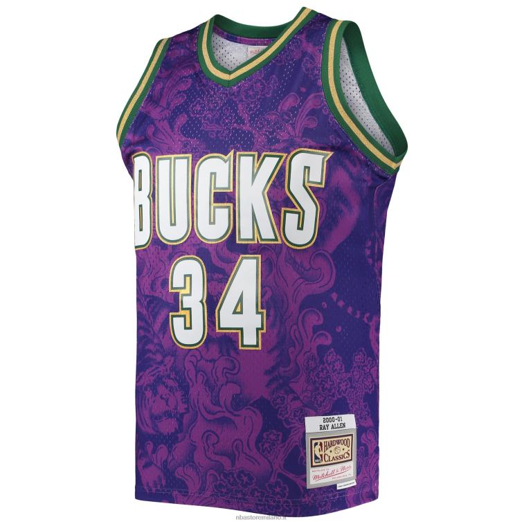 NBA 00F2L6515 milwaukee bucks ray allen mitchell & ness viola hardwood classici maglia swingman nuovo anno lunare