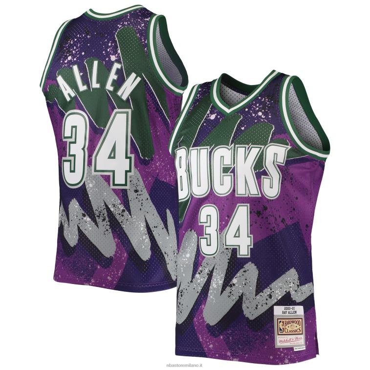 NBA 00F2L7068 milwaukee bucks ray allen mitchell & ness viola hardwood classici hyper hoops swingman maglia
