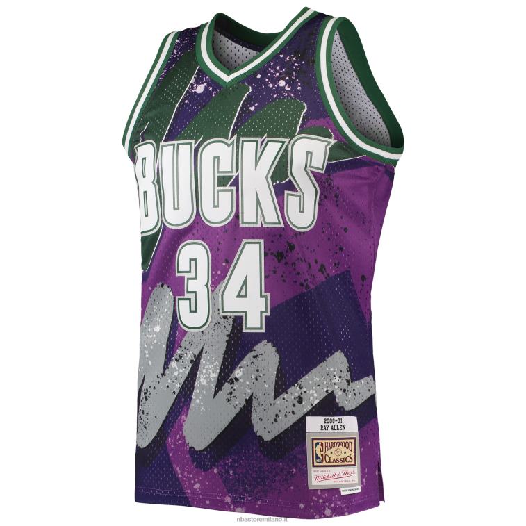 NBA 00F2L7068 milwaukee bucks ray allen mitchell & ness viola hardwood classici hyper hoops swingman maglia