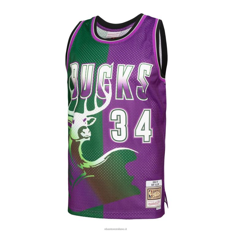 NBA 00F2L7107 maglia swingman milwaukee bucks ray allen mitchell & ness verde/viola hardwood classics split swingman