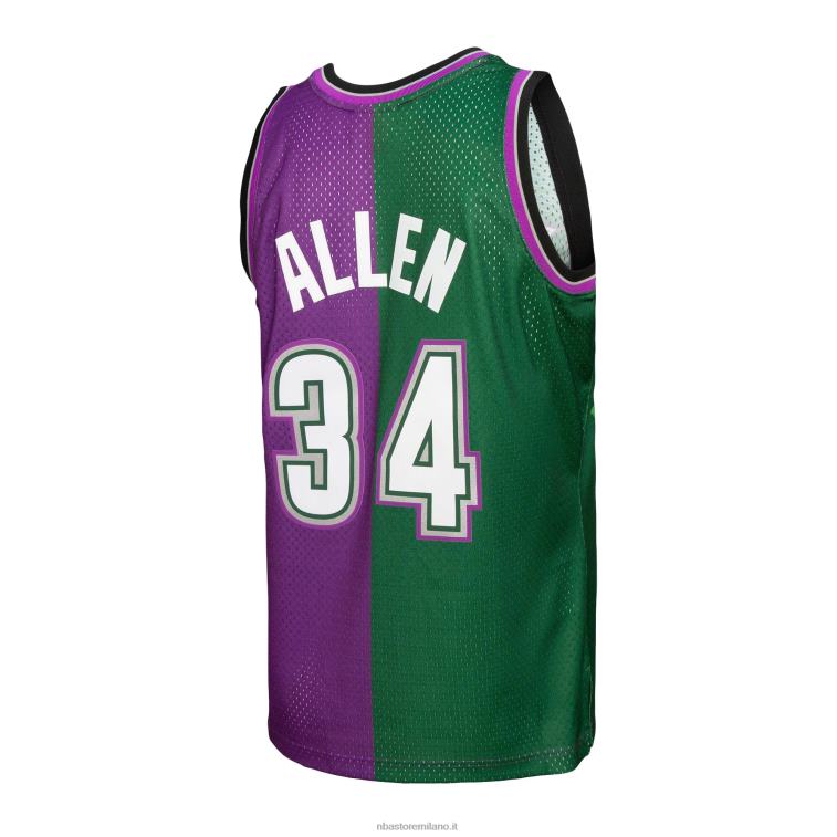 NBA 00F2L7107 maglia swingman milwaukee bucks ray allen mitchell & ness verde/viola hardwood classics split swingman