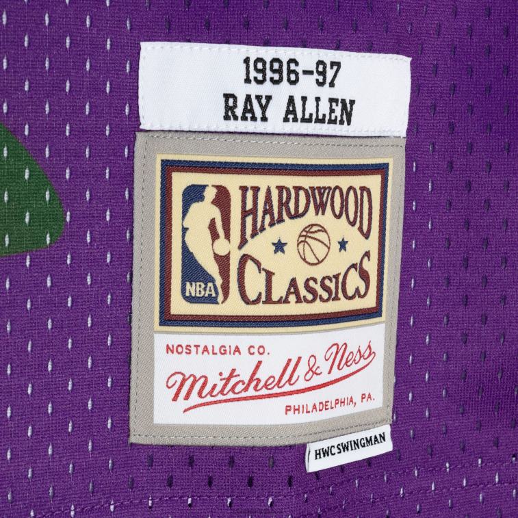 NBA 00F2L7107 maglia swingman milwaukee bucks ray allen mitchell & ness verde/viola hardwood classics split swingman