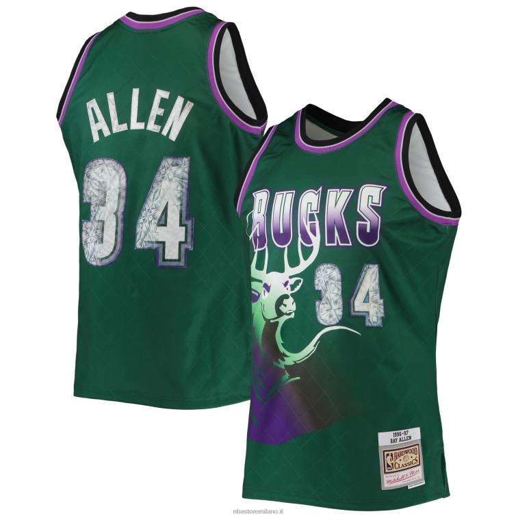 NBA 00F2L7611 Milwaukee Bucks Ray Allen Green Hardwood Classics 75th Anniversary Diamond Swingman Jersey