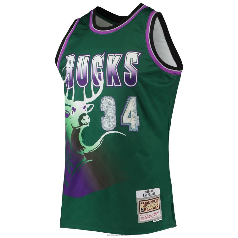 NBA 00F2L7611 Milwaukee Bucks Ray Allen Green Hardwood Classics 75th Anniversary Diamond Swingman Jersey
