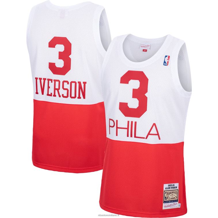 NBA 00F2L1185 philadelphia 76ers allen iverson mitchell & ness white hardwood classics maglia autentica