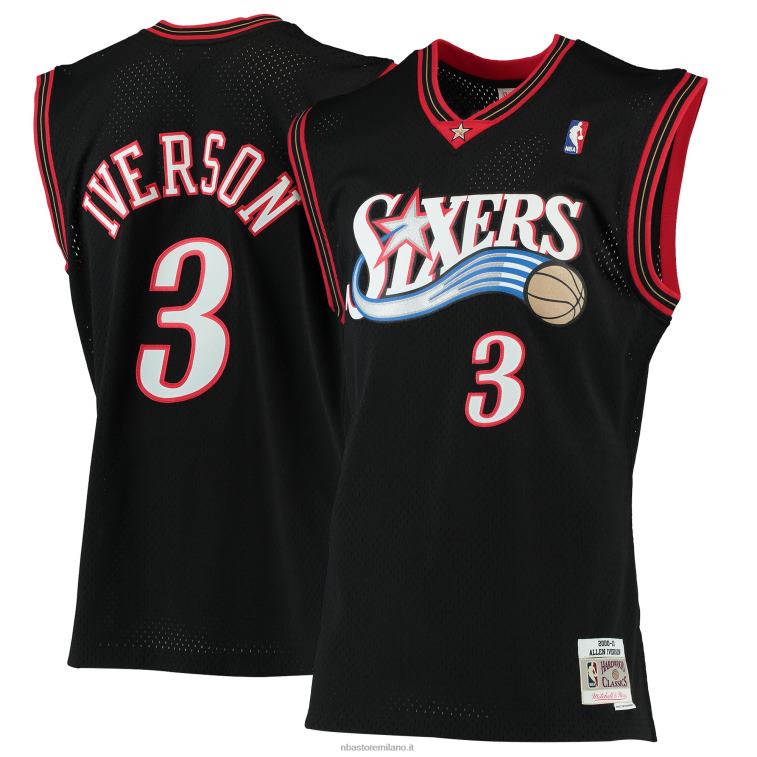 NBA 00F2L139 philadelphia 76ers allen iverson mitchell & ness black hardwood classics maglia swingman