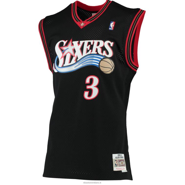 NBA 00F2L139 philadelphia 76ers allen iverson mitchell & ness black hardwood classics maglia swingman