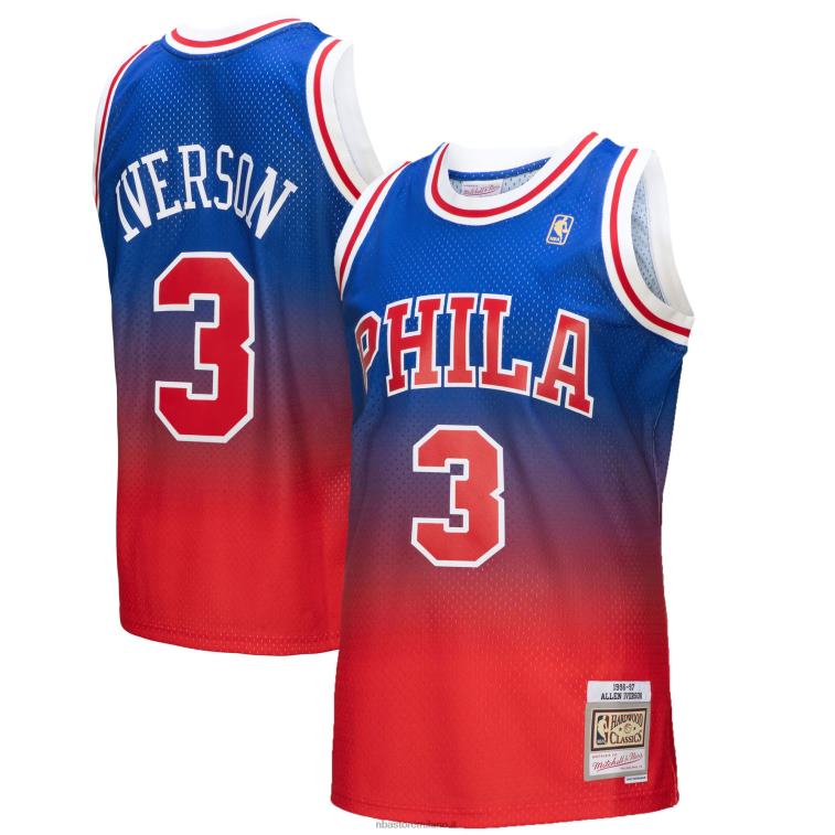 NBA 00F2L1508 philadelphia 76ers allen iverson red/royal hardwood classics fadeaway maglia giocatore swingman
