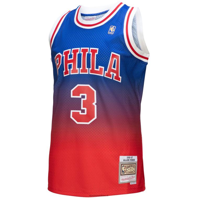 NBA 00F2L1508 philadelphia 76ers allen iverson red/royal hardwood classics fadeaway maglia giocatore swingman