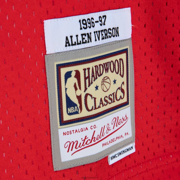 NBA 00F2L1508 philadelphia 76ers allen iverson red/royal hardwood classics fadeaway maglia giocatore swingman