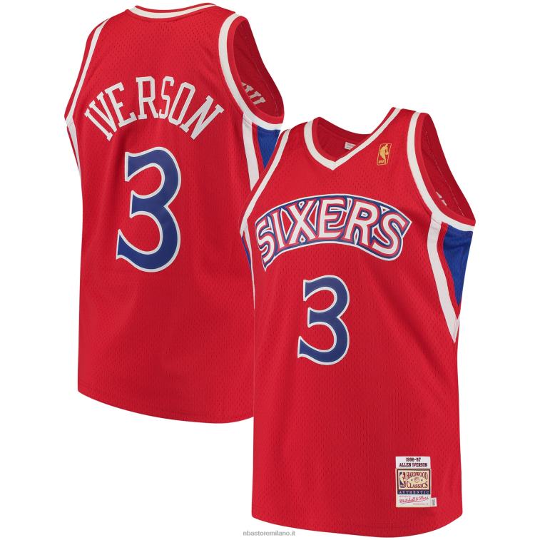NBA 00F2L1544 philadelphia 76ers allen iverson mitchell & ness red hardwood classics maglia autentica