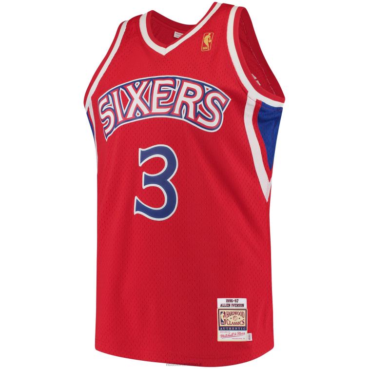 NBA 00F2L1544 philadelphia 76ers allen iverson mitchell & ness red hardwood classics maglia autentica
