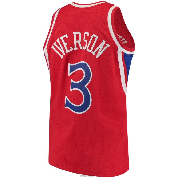 NBA 00F2L1544 philadelphia 76ers allen iverson mitchell & ness red hardwood classics maglia autentica