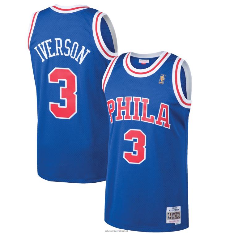 NBA 00F2L2052 Filadelfia 76ers Allen Iverson Mitchell & Ness Royal Hardwood Classics Maglia Swingman