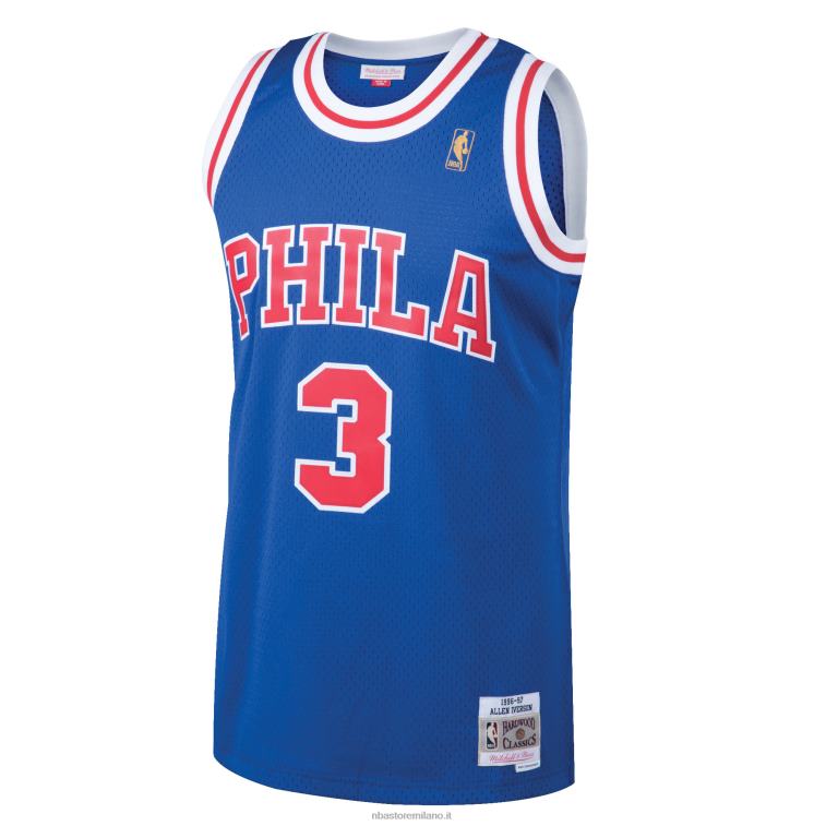 NBA 00F2L2052 Filadelfia 76ers Allen Iverson Mitchell & Ness Royal Hardwood Classics Maglia Swingman